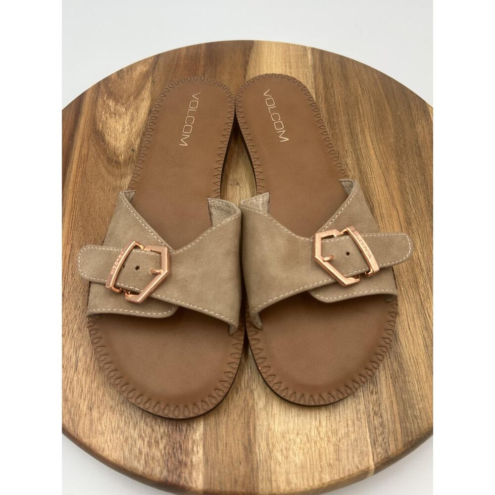 Volcom Slide Sandals Womens Size 8 Beige Buckle Slip On Summer Casual Comfort